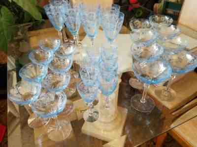 32 Pc Azure Blue Fostoria 5098 Versailles 8 Water 8 Wine 8 Champagnes 8 Cocktail