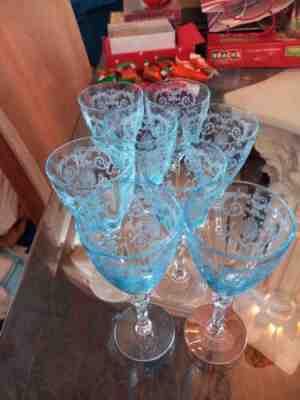 8 Pc Azure Blue Fostoria 5098 Versailles After Dinner Wine Goblets