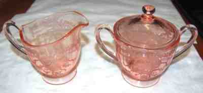 Scarce Vintage Fostoria June Pink Creamer & Sugar Set Mint Condition