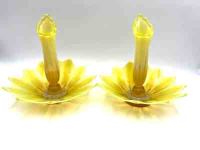 VTG Fostoria Heirloom Epergne Yellow Topaz Single-Horn - Set of 2