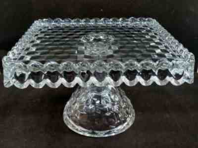 Fostoria American Square Pedestal Cake Plate Stand - With Label! and Rum Well