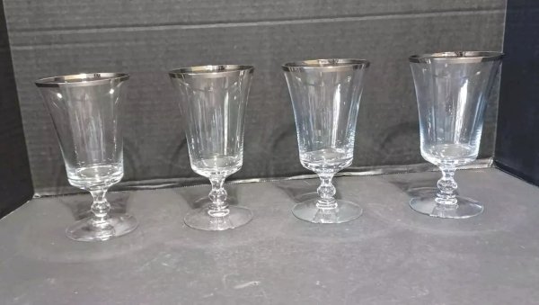 Set Of 4 Fostoria Sheffield Platinum Trim Stem 6 3/8” Footed Iced Tea Tumblers
