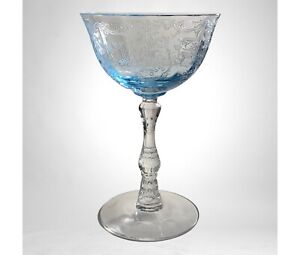 Fostoria Blue Navarre Etched Crystal Champagne Tall Sherbet Glasses Set of 8