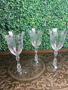 Fostoria etched Crystal Wine Or Water Stemware Set Of Three 8 1/4”