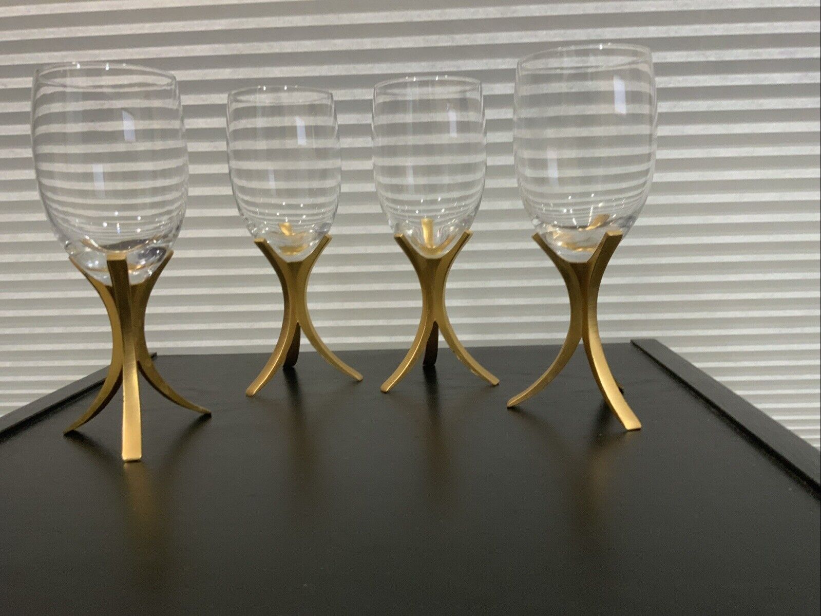 4  MCM Fostoria Triumph Gold Metal Stem  Wine Glasses  Rare!!!!