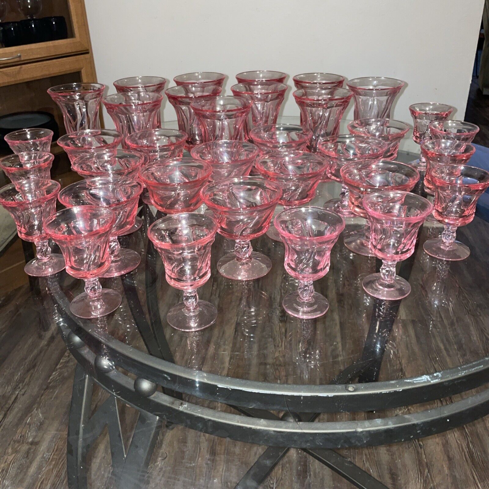 Set Of 34 Vintage Fostoria Jamestown Pink Crystal Antique Glassware