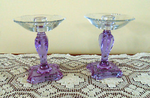 Fostoria Wisteria Alexandrite 2470 Pattern Candlesticks