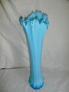 Fostoria Heirloom Blue Opalescent Swung Glass Vase 18 1/2