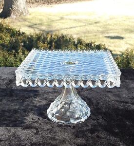 Fostoria American Clear Pedestal Square Cake Plate Stand Rum Well