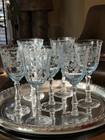 Set 7 Fostoria Navarre Blue Azure Etched 10 oz Water Goblets Wine Glasses MINT