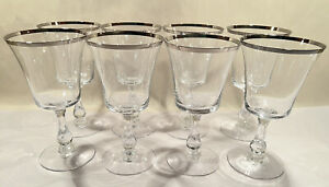 Set Of 8 Fostoria SHEFFIELD Crystal Platinum Rim Water Goblet Wine Glasses