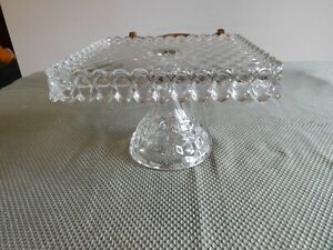 Vintage Fostoria American Pedestal Square Cake Stand Plate with Rum Well