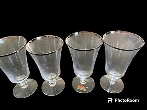 Set Of 4 FOSTORIA SHEFFIELD Platinum Rim Ice Tea ?Crystal Glasses 6.5” Vintage