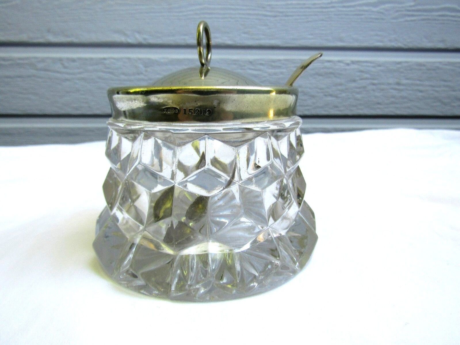 RARE FOSTORIA AMERICAN CRYSTAL JAM CONTAINER WITH LID AND SPOON - ESPN