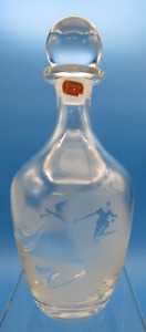 FOSTORIA GLASS #4132 SKI DESIGN Carving #2 DECANTER & Stopper 1984-1944 Ounce