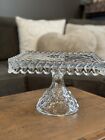 Vintage Fostoria American Square Bell Pedestal Cake Plate Stand Rum Well Glows