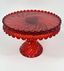 1969 FOSTORIA Centennial II Sovereign Ruby Diamond Point Swirl Cake Stand Mint!