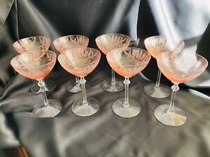 Fostoria Fern Pink Champagne/ Tall Sherbet Lot Of 8 Exquisite And Quite Rare!!!!