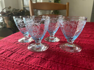 Set of 4 - Fostoria Versailles Blue Oyster or Fruit Cocktail Glasses 3 3/4