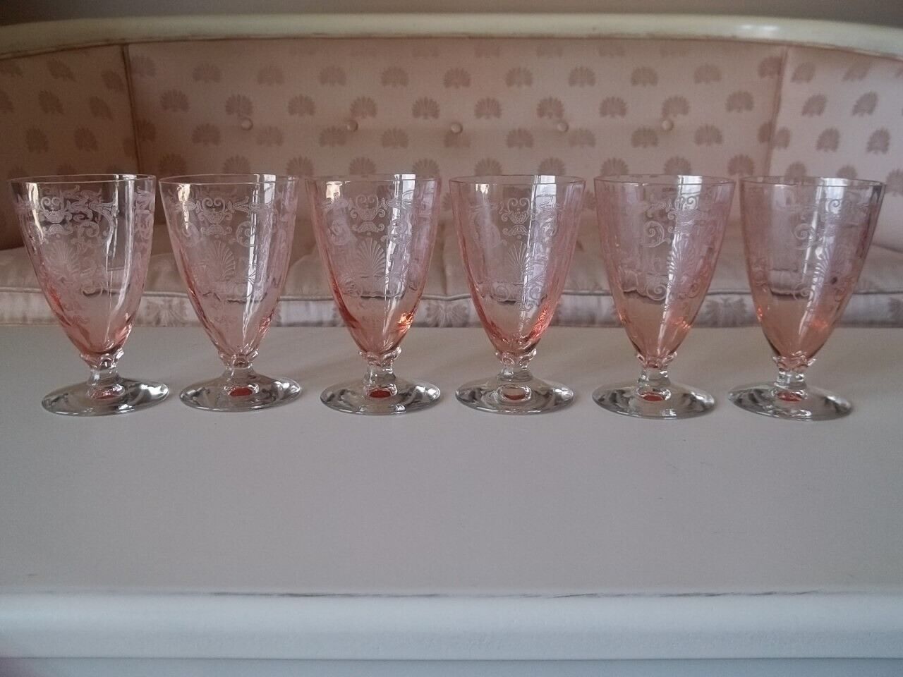 Vtg 6 Rare Fostoria PINK Etched  'Versaille' 5 oz JUICE Tumblers 4.25