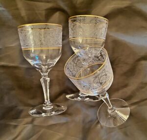 Fostoria Glass ~ Set of 3 "Renaissance Gold" Claret Wine Stems ~ Mint Condition