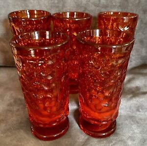5 Fostoria Pebble Beach Footed Glass Goblet Water Flaming Orange VTG