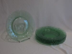 SET OF 6 FOSTORIA MYSTIC GREEN LUNCHEON PLATES (SCARCE)