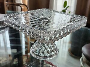 Fostoria American Clear Pedestal Square Cake Plate Stand Rum Well