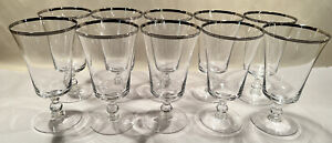 Set Of 10 Fostoria SHEFFIELD Platinum Rim Ice Tea ?Crystal Glasses 6.5”