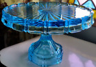 Fostoria BLUE COIN GLASS CAKE STAND Plate 10.5