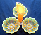 FOSTORIA HEIRLOOM Vaseline Opalescent MCM Epergne with 3 Peg Candleholders