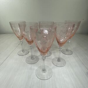 Set Of 6 Fostoria Pink Versailles Wine Glasses 8.5” Tall EXCELLENT CONDITION