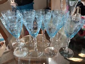 8 Pc Azure Blue Fostoria 5098 Versailles 8 Water Goblets