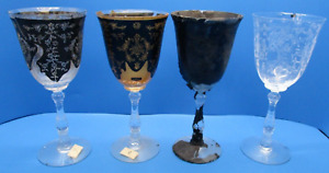 FOSTORIA GLASS #6016 NAVARRE VERY RARE Four Goblets Samples of the Etch Process