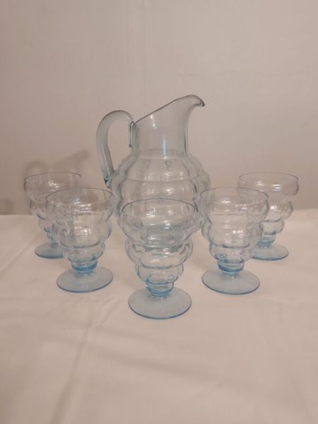 Fostoria BLOCK OPTIC Blank 4101 Elegant AZURE BLUE George Sakier Glass WATER SET