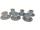 Set of 6 Vtg Flowers Fostoria Versailles Blue  Demitasse Coffee Cups & Saucers