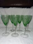 6 FOSTORIA VERSAILLES Green Goblet Vintage Elegant Etched Glass 8 3/4 tall