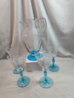 Fostoria Versalilles Azure Blue to Clear Pitcher & Four Glasses