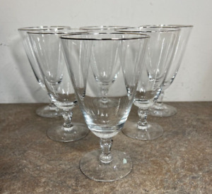 Lot of 6 Fostoria Engagement Platinum Silver Trim Ice Tea Goblets 6092 Stem