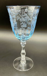 Fostoria Glass BLUE NAVARRE LARGE CLARET GOBLETS - SET OF 8   (192K & 563GH))