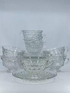 16pc Vintage Fostoria American Clear Flared Tea Coffee Cups Teacups & Saucers