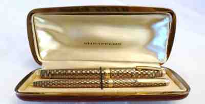 SHEAFFER IMPERIAL TOUCHDOWN SOVEREIGN GF FOUNTAIN PEN 14K GOLD NIB & BALLPOINT