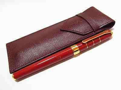 Yves Saint Laurent YSL Red Gold Fountain Pen With Leather Case 