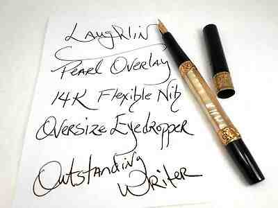 Vintage 1890's PEARL & GOLD Overlay EYEDROPPER Fountain Pen ~ Flexi LAUGHLIN Nib