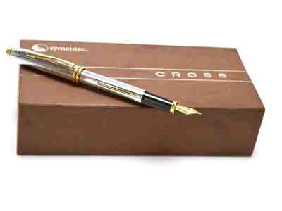 Oversize 1990s CROSS Townsend Ireland Steel Chrome & 23K Gold Fountain Pen Fine