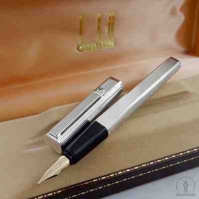NOS  c1985 Dunhill Gemline Dress Silver Plated Godron Fountain Pen 14C Fine Nib