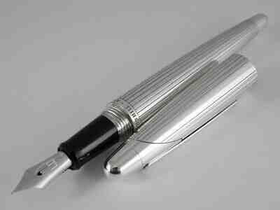 dunhill AD2000 Silver Plated Pinstripe Fountain Pen F FREE SHIPPING WORLDWIDE