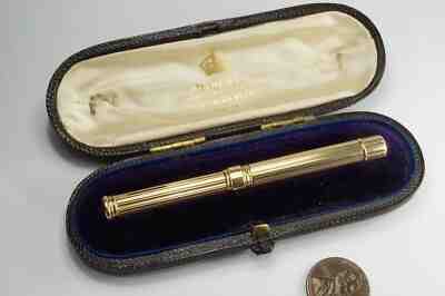 QUALITY ANTIQUE ENGLISH 9K GOLD RETRACTABLE PEN / PENCIL BOXED c1880 