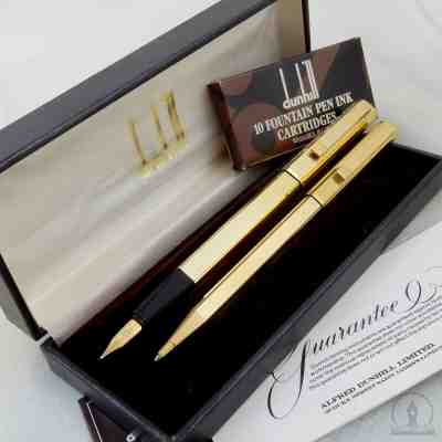 Dunhill Gemline Dress Sterling Silver Vermeil Ballpoint & Fountain Pen c1985