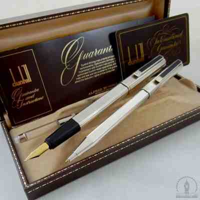 Dunhill Gemline Dress Silver Barleycorn Ballpoint & Fountain Pen 18K BB Nib